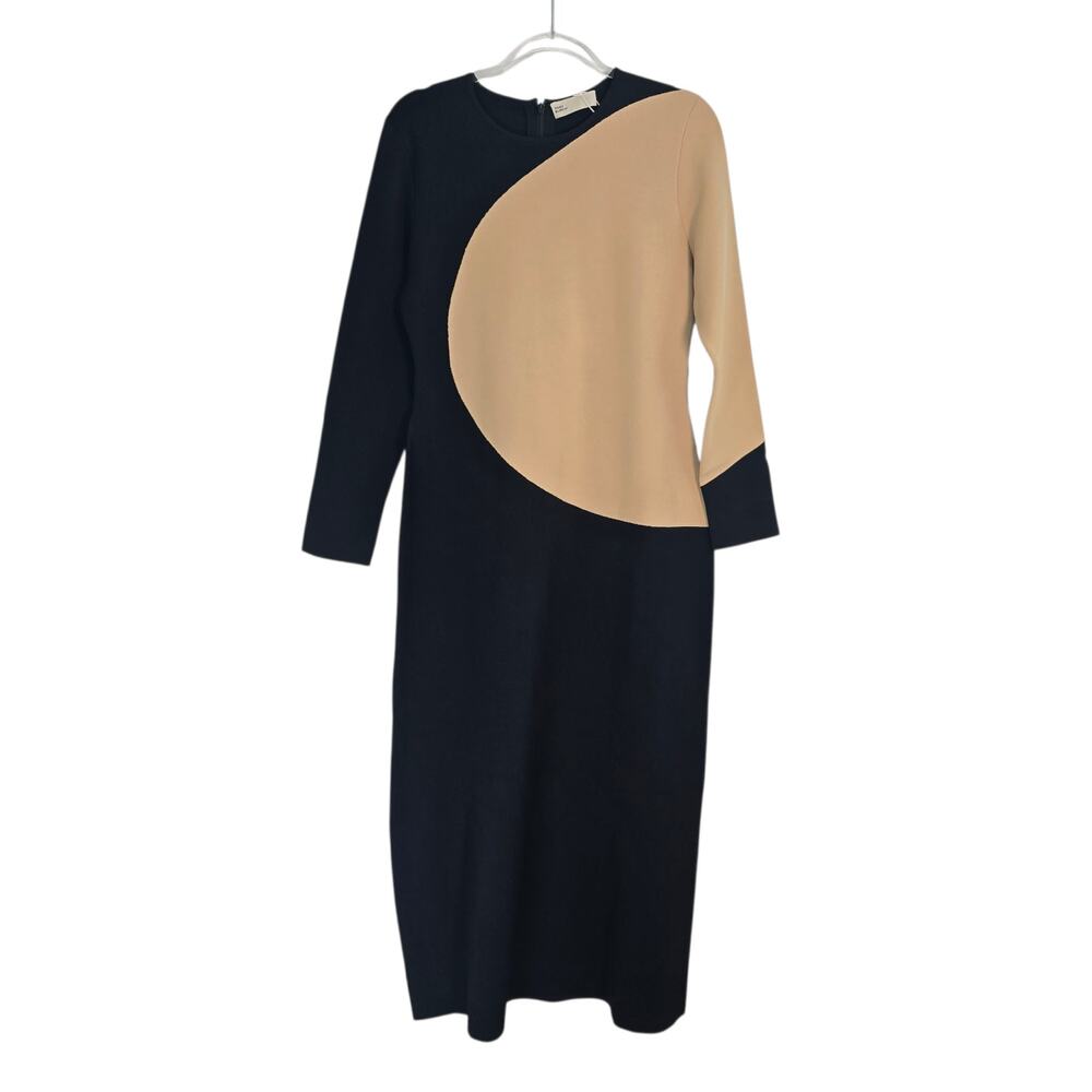 Tory Burch Colorblock Sweater Dress Black Sand Bluff Stretch Knit XL NWT